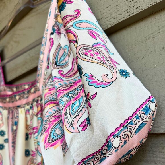 JoyJoy Paisley Flutter Sleeve Square Neck Blouse S - Picture 4 of 8